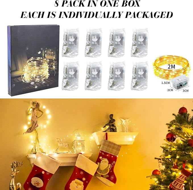 ZGWJ 8 Pack Fairy Lights Battery Operated, 7ft 20 Mini LED Fairy String Lights - Image 6