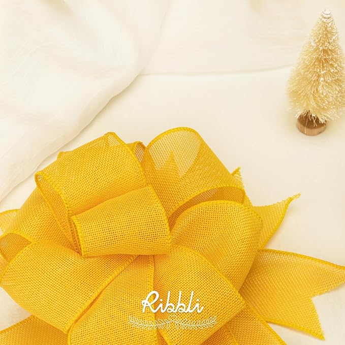 Ribbli Yellow Burlap Wired Ribbon, 2-1/2” Inch x Continuous 20 Yard, Wired Edge - Image 2