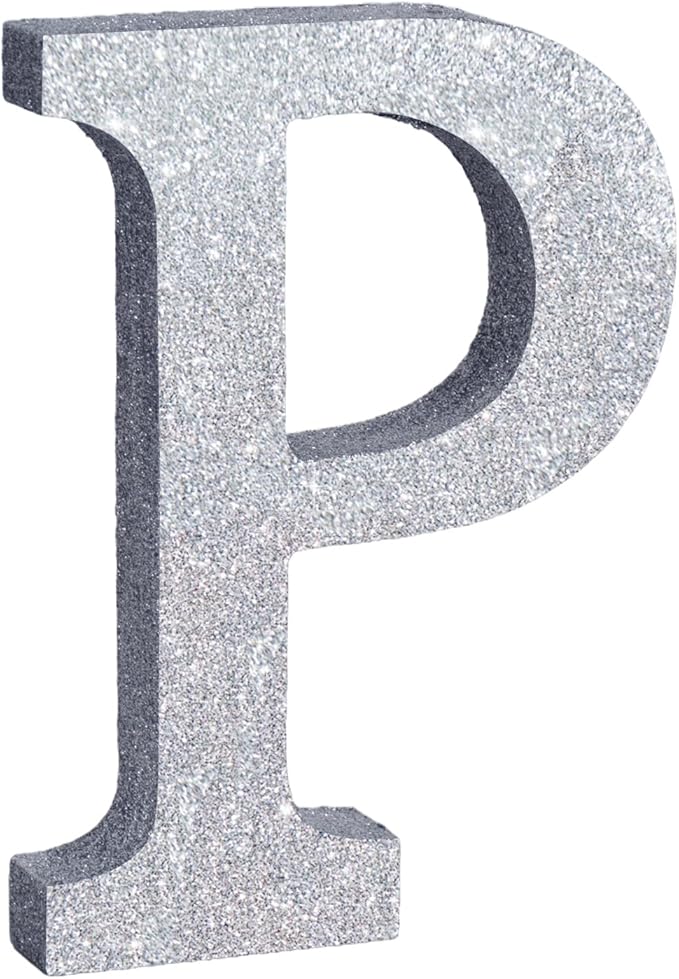 TONIFUL 8 Inch Silver Glitter Letter P Table Centerpiece A-Z Silver Birthday by TONIFUL