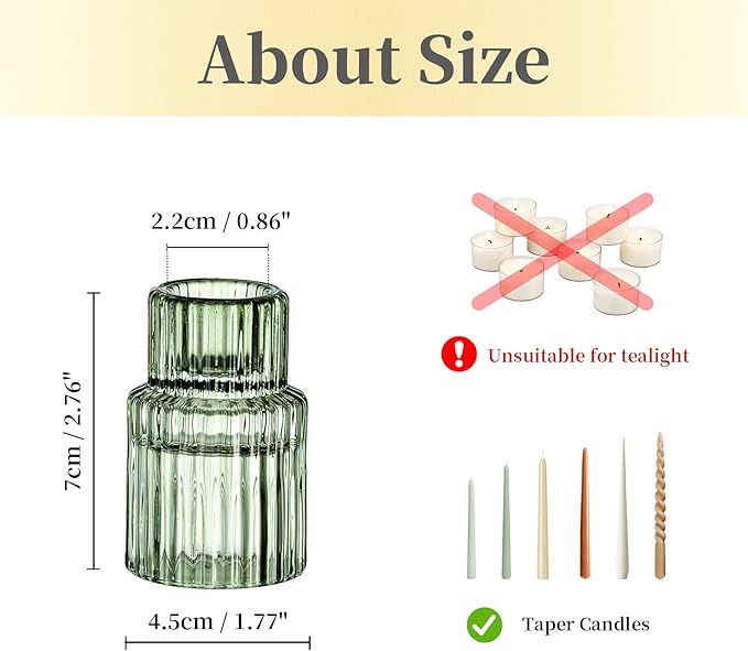 Hewory Glass Taper Candle Holders: 20 PCS Green Vintage Candle Holder - Image 6