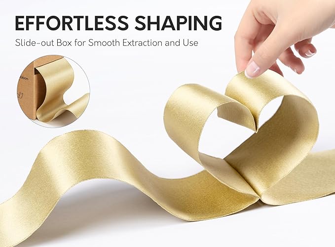 Gold Satin Wired Ribbon 2-1/2 Inch Double-Faced Glitter Ribbons - Image 2