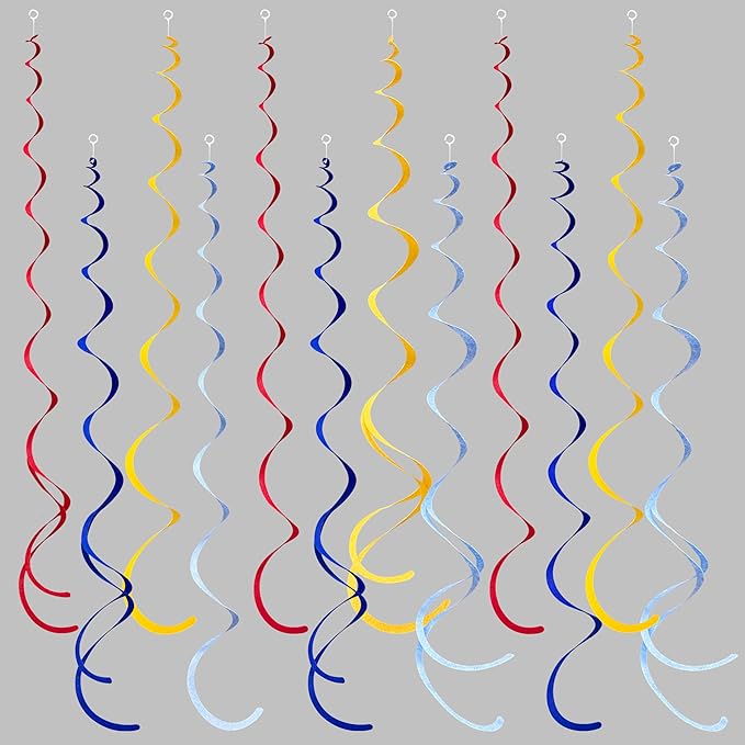 36 Pcs Red Blue Yellow Hanging Swirl Decorations Colorful Felt Swirl Streamer by pinkblume