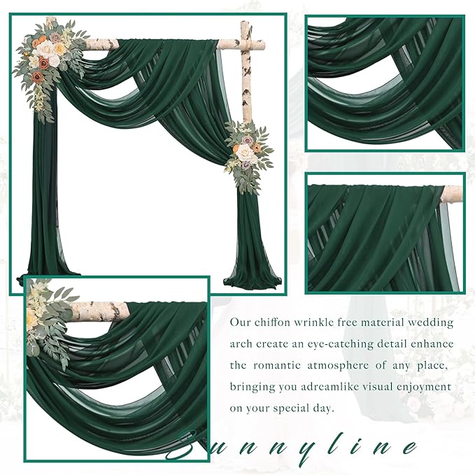 Emerald Green 4 Panels Wedding Arch Draping Fabric 20Ft Length x 28" Width Arch - Image 3