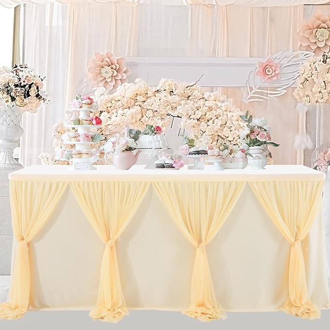 14ft Champagne Table Skirt Tulle Wedding Table Cloth Elegant Tutu Table Skirt by Suppromo