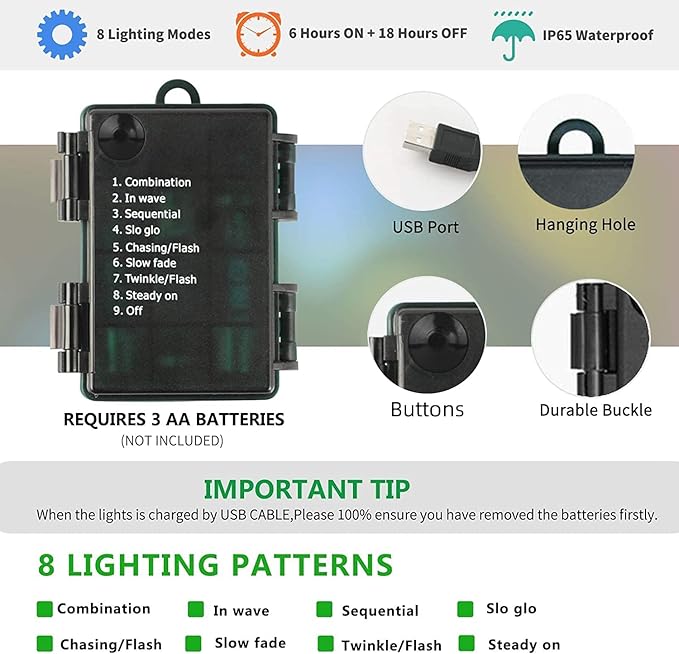 Tcamp 33ft 100LED Battery Operated Christmas Lights Outdoor Indoor, Battery - Image 7