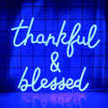 Thankful and Blessed Neon Sign Thanksgiving Led Sign Blessed Neon Lights Blue by Wanxing