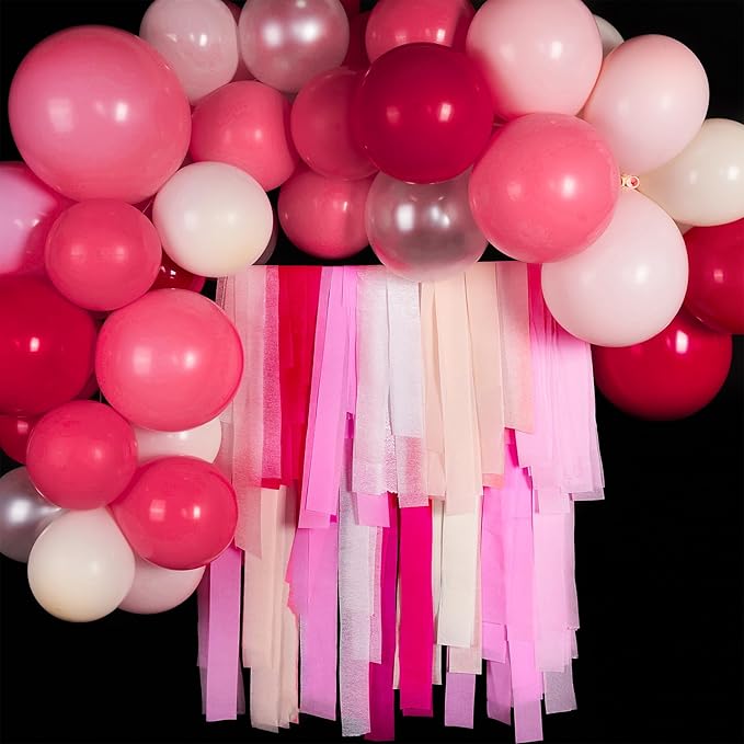 PartyWoo Pink and Red Crepe Paper Streamers 4 Rolls 328 ft Pack of Hot Pink and - Image 2
