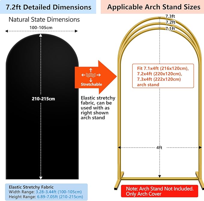 Hemmotop 7.2 ft Black Arch Backdrop Cover, Double-Sided Spandex Arch Covers - Image 2