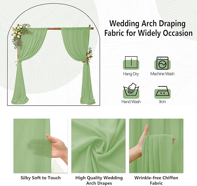 6 Panels Sage Green Wedding Arch Drapery 28" x 20Ft Wedding Arch Draping Fabric - Image 4