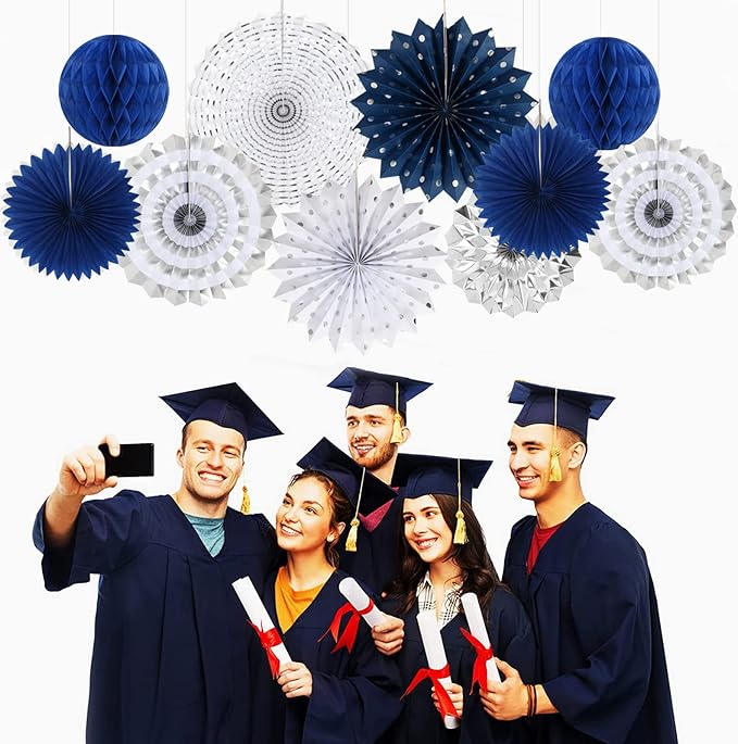 Navy-Blue White-Silver Graduation Party-Decorations - Image 7