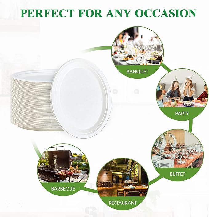Vplus 300 Pack 100% Compostable Oval Paper Plates 12 inch Super Strong - Image 6