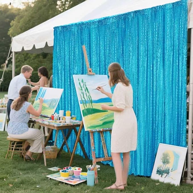 Turquoise Sequin Backdrop Curtain 4 Pieces 2FTx8FT Glitter Photography Backdrop - Image 2