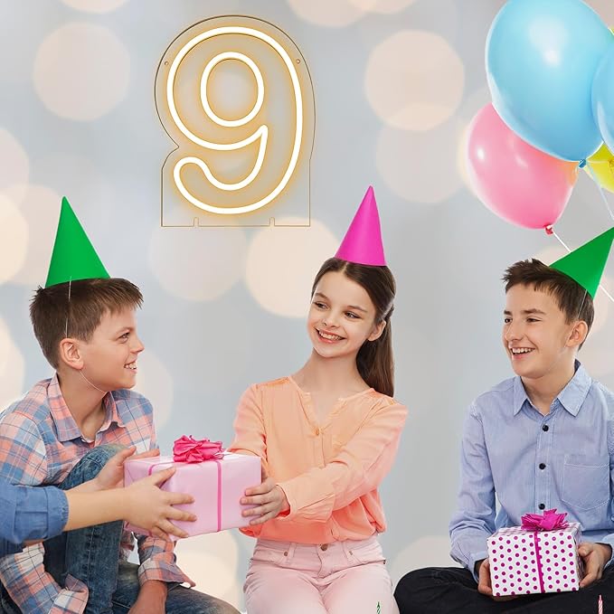 Number 9 LED Neon Sign Backdrop Birthday Party Decoration, 11.3" Height Warm - Image 5