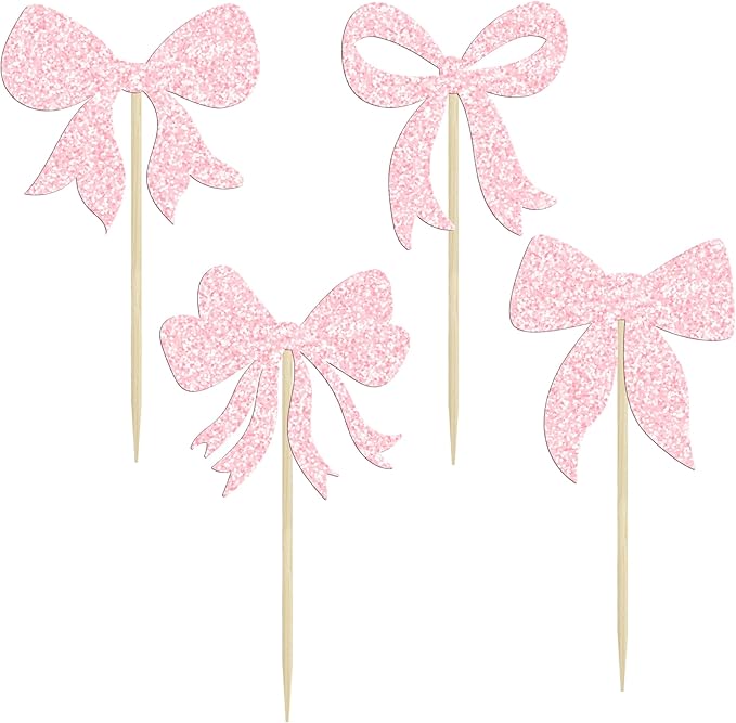 Gyufise 36Pcs Bow Cupcake Toppers Glitter Girls Birthday Decorations Bowknot - Image 3