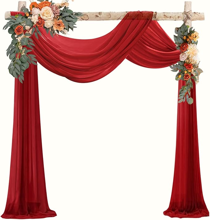 VOK Red Wedding Arch Draping Fabric Chiffon Fabric, 29in x 18Ft Sheer Chiffon by VOK