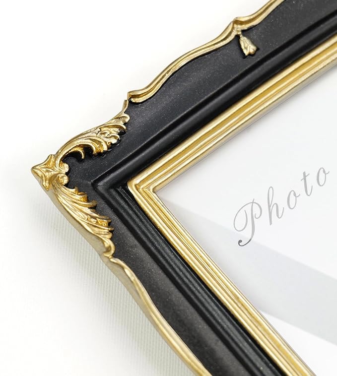 Cuspin 4x6 Picture Frame Black and Gold Vintage Frame, Ornate Textured - Image 4