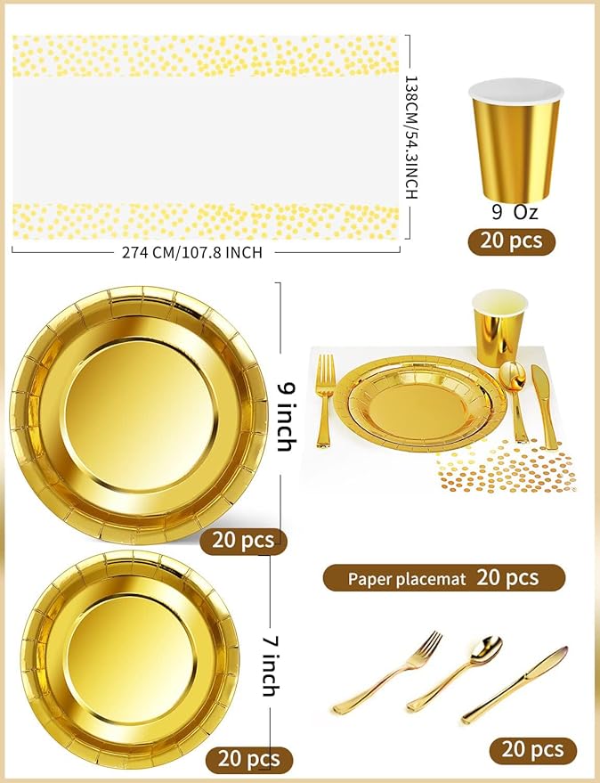 141 Pieces Gold Party Supplies, Party Dinnerware Sets Include Paper Plates - Image 3