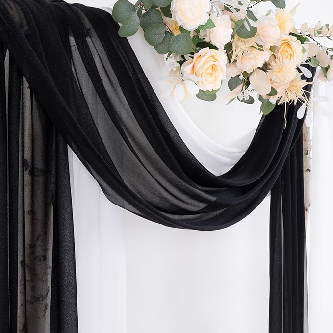 Socomi Wedding Arch Draping Fabric 29" x 20Ft 2 Panels Black and White Sheer - Image 5
