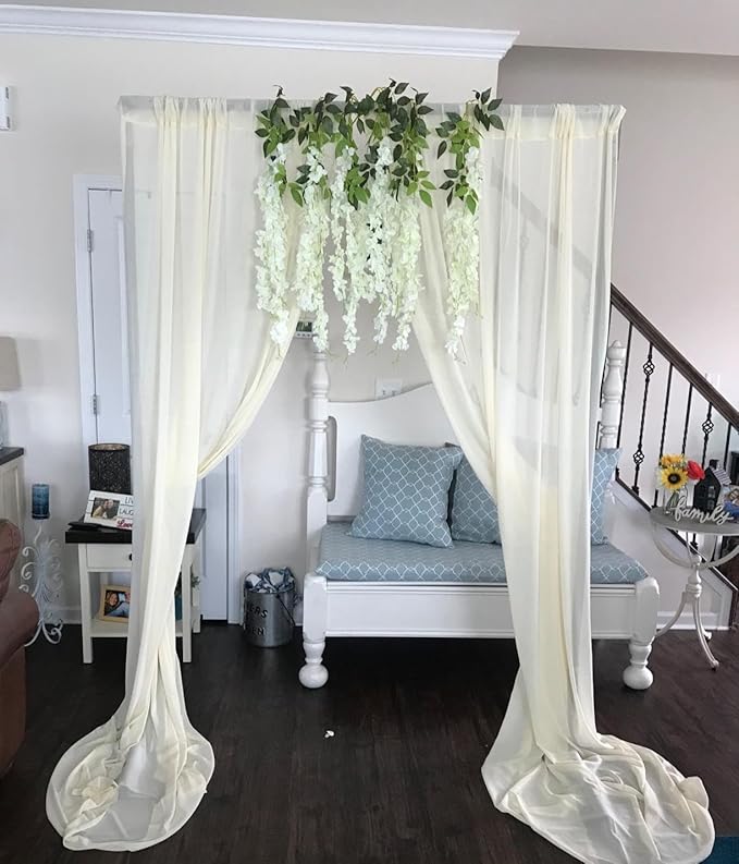 DUOBAO Ivory Sheer Chiffon Backdrop Curtains 108"" Long | 2 Panels | Perfect - Image 2