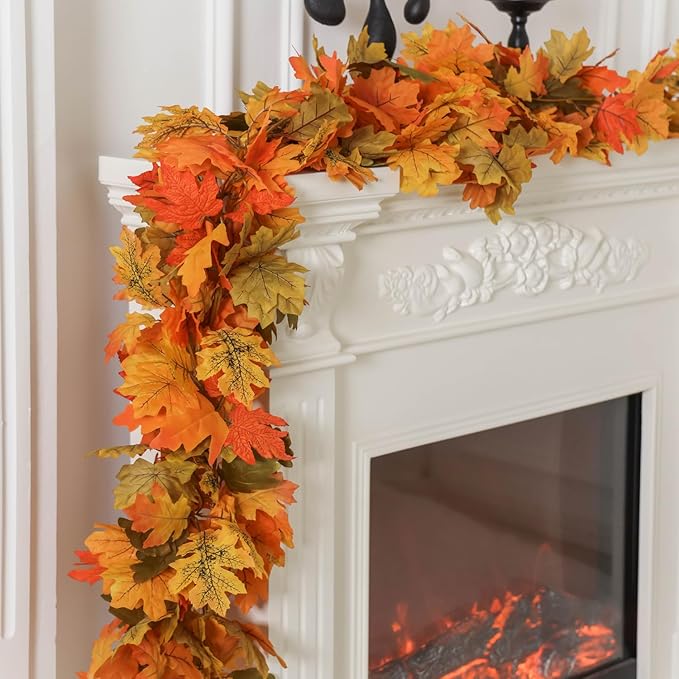 PARTY JOY 6PCS Orange Leaf Garland, 5.6Ft Halloween Garland Artificial Maple - Image 7