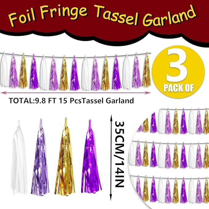 3P Metallic Fringe Tassel Banner Garland Foil Tinsel Streamer Wall Hanging - Image 3