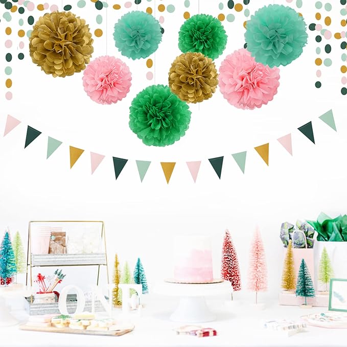 Sage-Green Pink-Gold Baby Bridal-Shower Decorations - Image 6