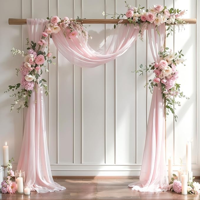 Wedding Arch Draping Fabric, 1 Panel 28" x 19Ft Blush Arch Drapes Sheer by Partisky