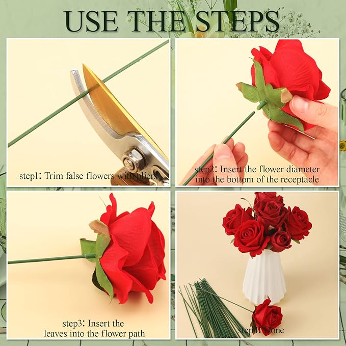 300pcs Artificial Flower Stems, 6.7in、8in、10in Plastic Green Floral Wire Stems - Image 4