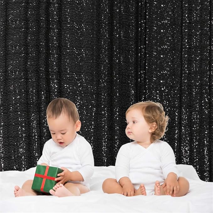 Eternal Beauty Black Sequin Backdrop, 6x8 Ft Halloween Glitter Background - Image 7