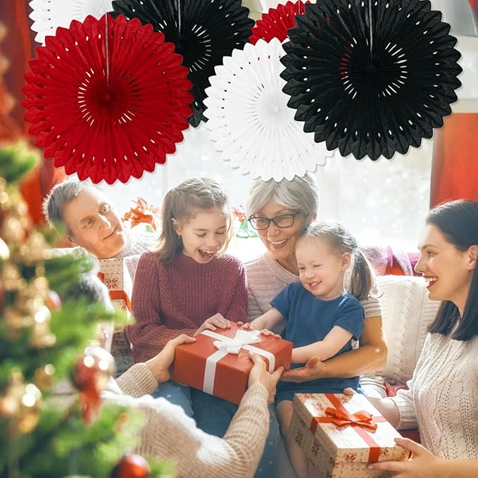 18 Pcs Black Red White Hanging Honeycomb Paper Fans, Round Paper Fan Decorations - Image 6