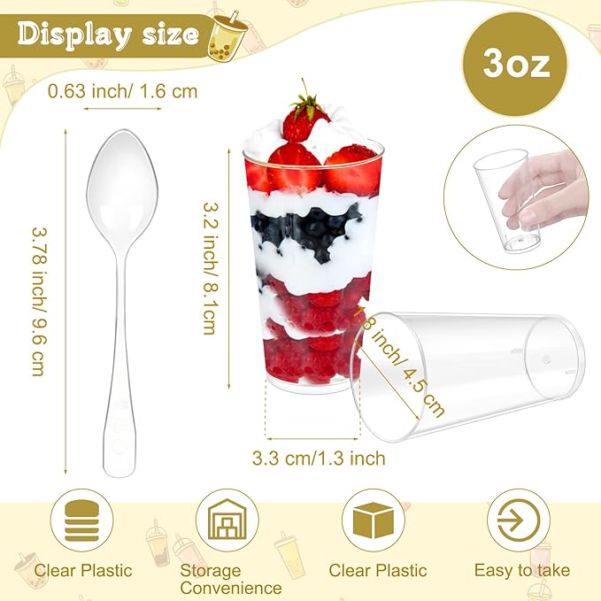 CHENGU 3 Oz Dessert Cups with Spoons Mini Shooter Cups Small Round Tableware - Image 3
