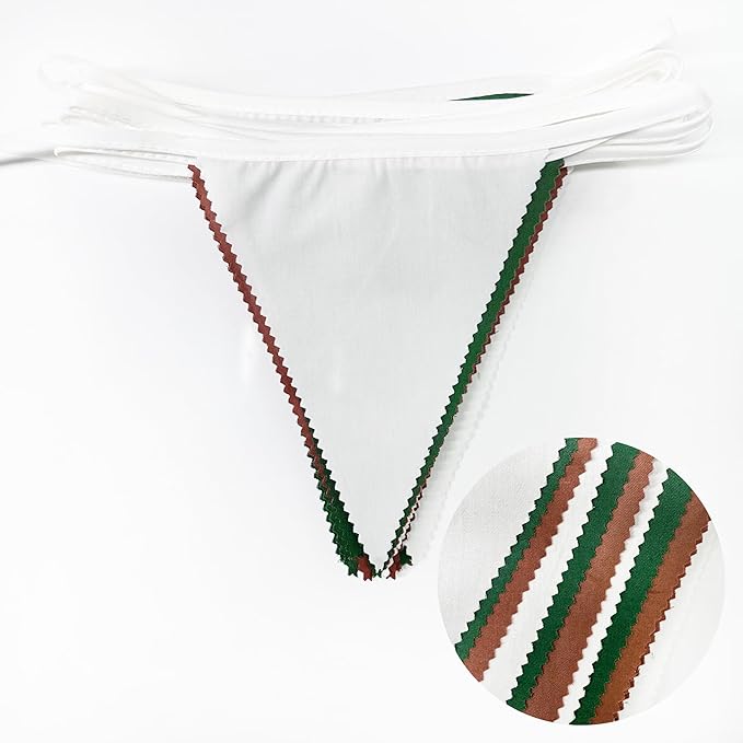 32Ft Green Brown White Party Decorations Brown Green Pennant Banner Fabric - Image 2