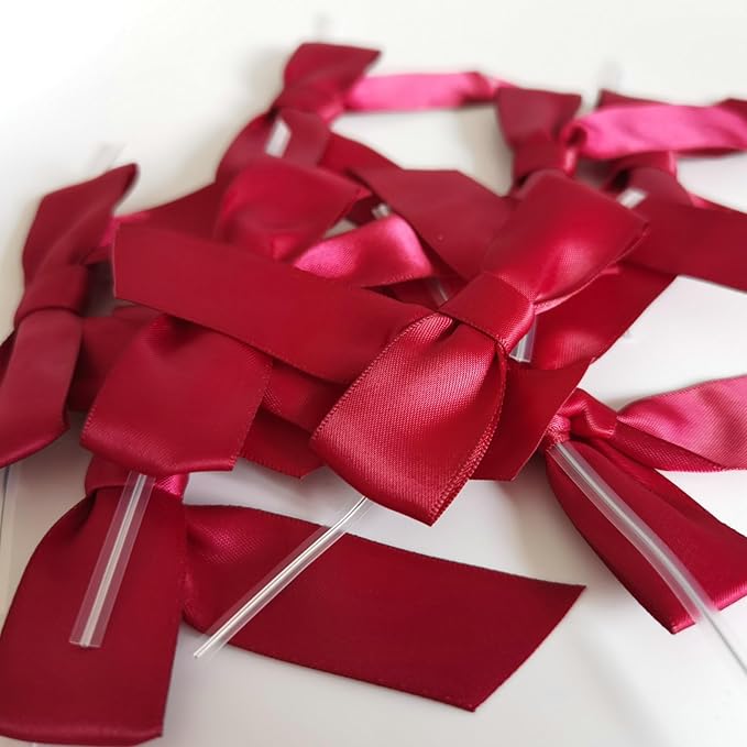 3-1/2" Burgundy Satin Ribbon Bows - Image 6