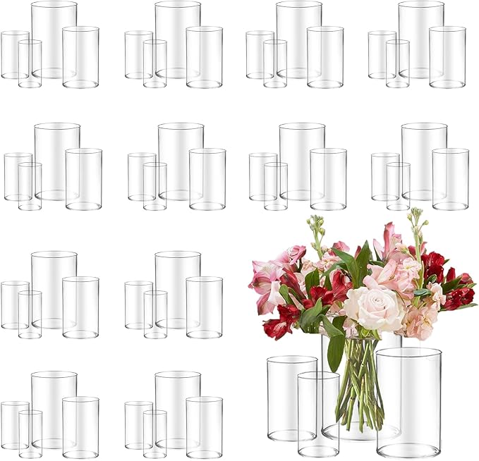 48pcs Glass Vase Cylinder for Centerpieces Small Flower Glass Clear Home Decor by Unknown
