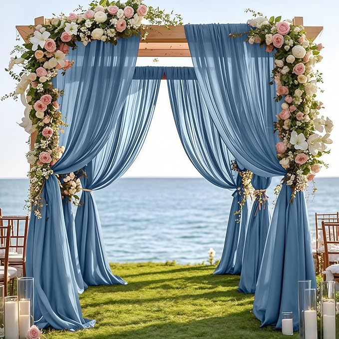 Fall Dusty Blue Wedding Arch Draping Fabric 1 Panel 29" × 20FT Sheer Drapes - Image 2
