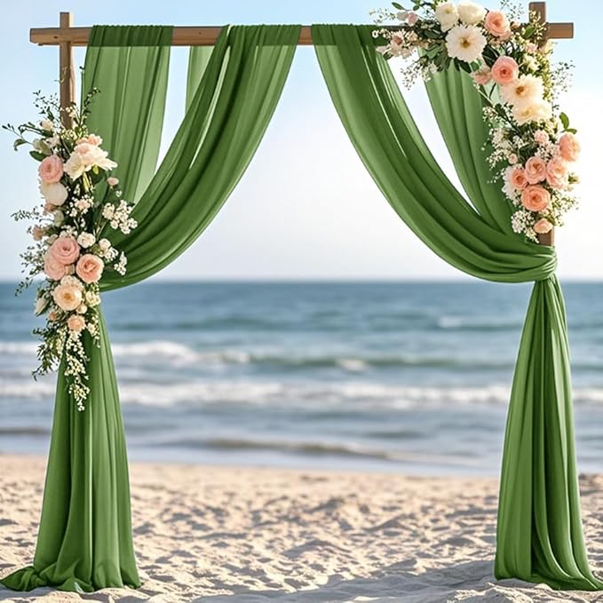 Olive Green Fall Elegant Arch Draping Fabric 2 Panels Outdoor 29" × 20Ft Sheer - Image 2