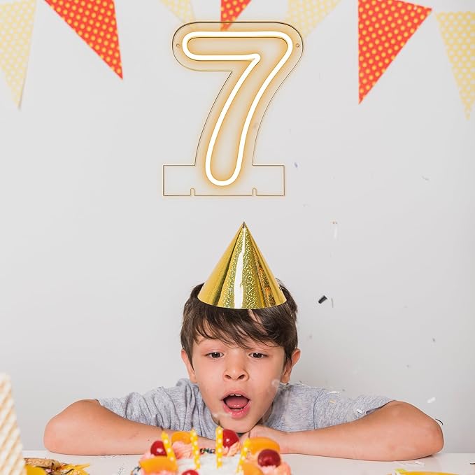 Number 7 LED Neon Sign Backdrop Birthday Party Decoration, 11.3" Height Warm - Image 5