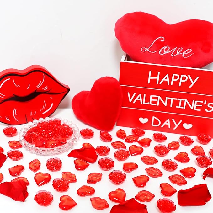Fangoo 180PCS Red Acrylic Heart Ornaments Mini Acrylic Heart Rose Flower Lips - Image 6