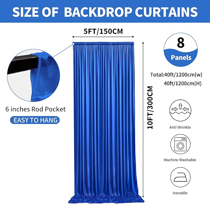 40x10ft Backdrop Curtains for Parties, 8 Panels 5x10ft Photography Backdrop - Image 2