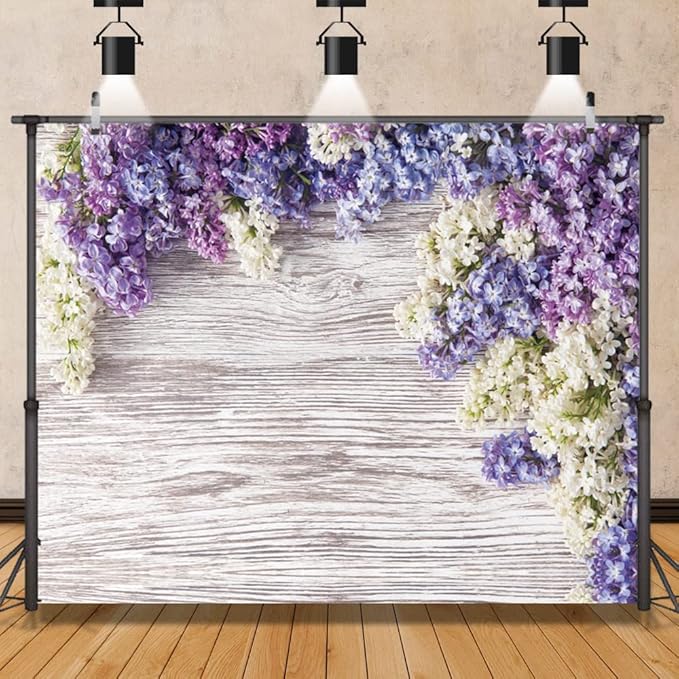 Purple Flower Wood Backdrop LFEEY 10x10ft Newborn Baby Shower Wooden Backdrop - Image 4