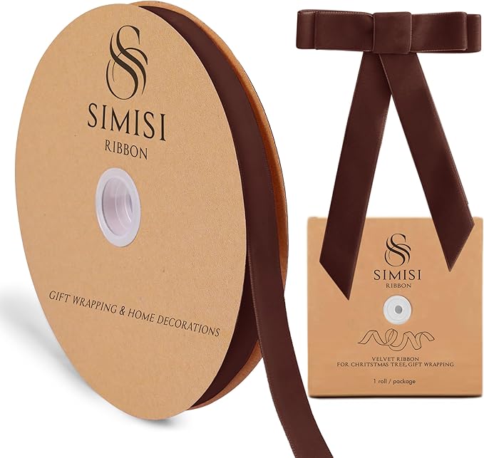 Brown Velvet Ribbon 5/8'' 25 Yards by SIMISIRIBBON