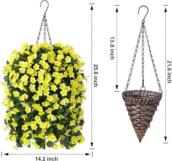 HyeFlora Artificial Fake Hanging Outdoor Flowers Plants Basket, Faux Silk - Image 4