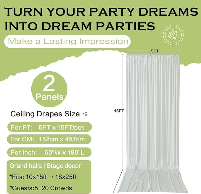 PartyVillage 10ft×15ft Ivory Backdrop Curtain - Image 6