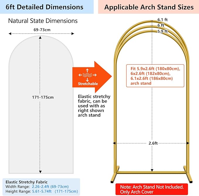 Hemmotop White Arch Backdrop Cover, 6 ft Spandex Stretchy 2-Sided Arch Stand - Image 2