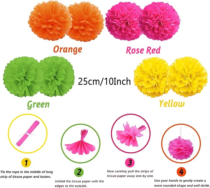 ZERODECO Fiesta Mexican Party Decorations, Pom Poms Flowers - Image 3