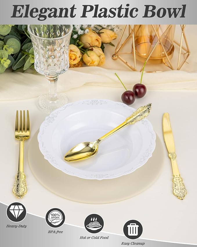 50 Pack White Plastic Bowls - Image 4