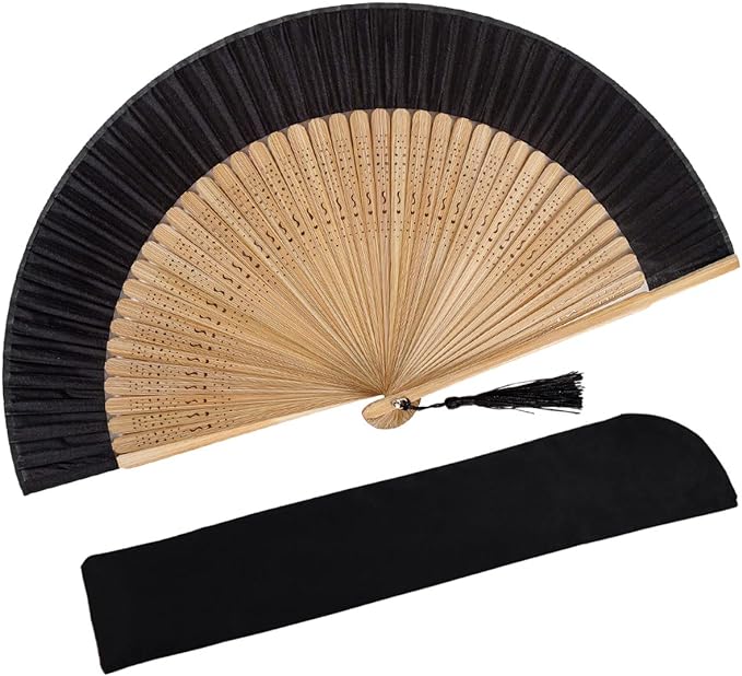 Amajiji 8.27" Hand Held Bamboo Silk Folding Fan Hand Fan, Chinese/Japanese by Amajiji