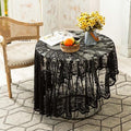 Vintage 60 inch Black Lace Tablecloth Floral Embroidered Boho Shabby Chic Small by JAIJY