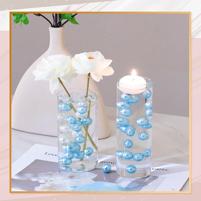 300Pcs Vase Filler Lightblue No Hole Faux Pearl Beads - Image 5