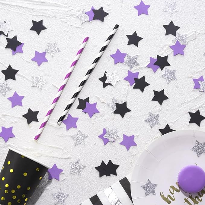 Purple Black and Silver Star Confetti Table Decoration - Image 2